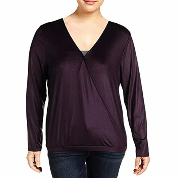 NWT Womens Size Large XL INC International Concepts Purple Shiny Wrap V-Neck Top - Picture 1 of 5